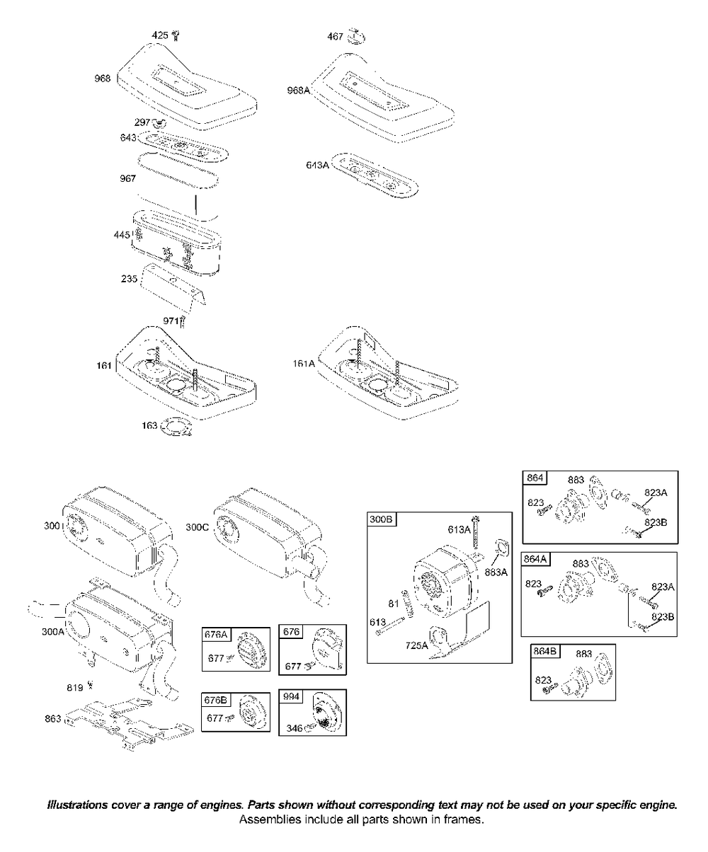 Air Cleaner, Muffler Diagram and Parts List for 422707-1520-XX  Briggs and Stratton Engine